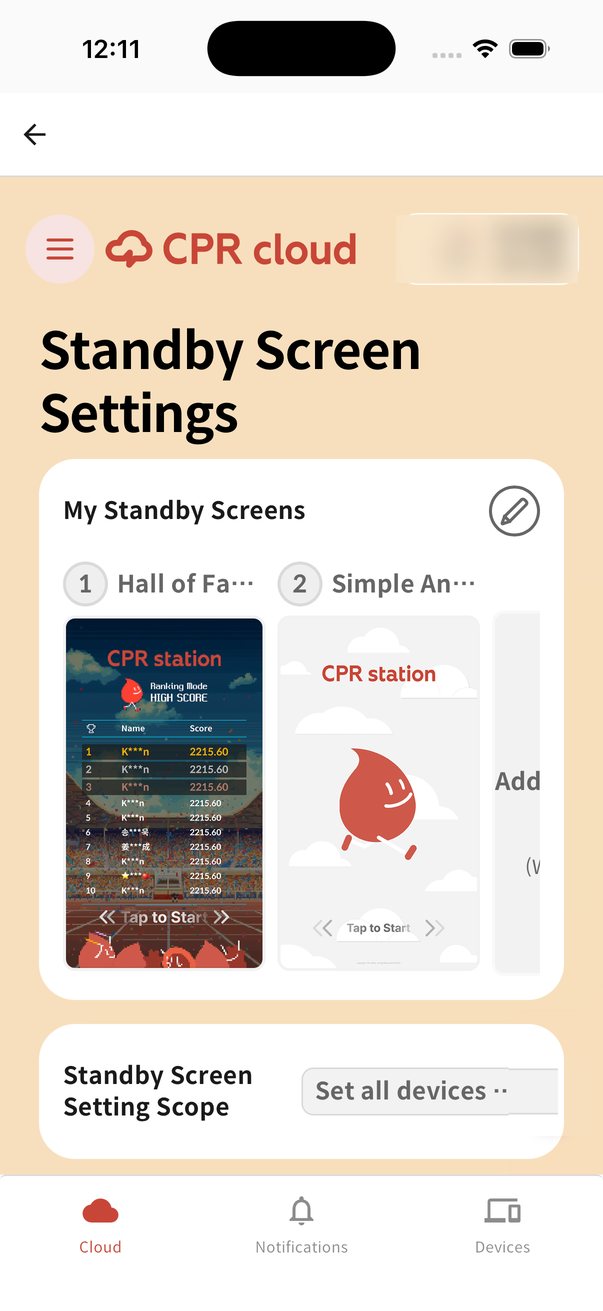 Standby Screen Settings opened inside the app