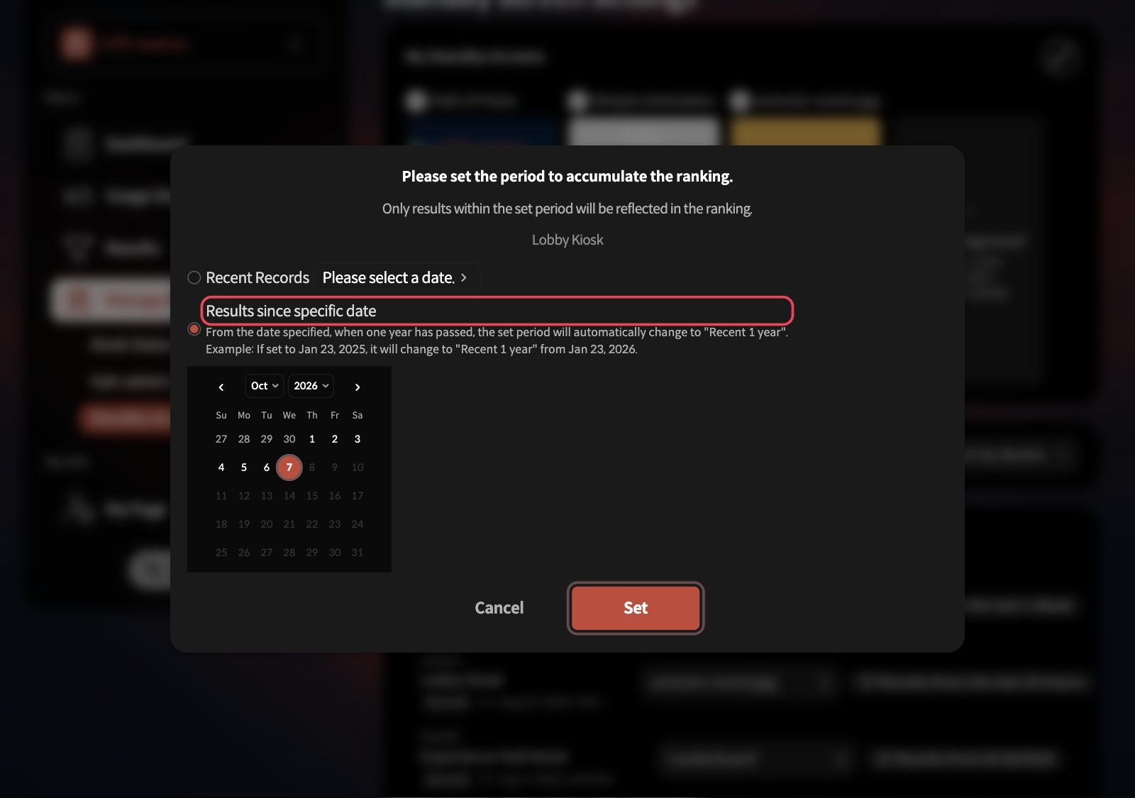 Period dialog showing the device name it applies to